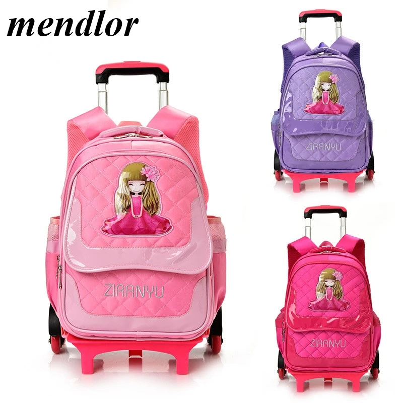 

2/6 Wheels Children School bags Primary student trolley backpack Girls rolling luggage travel bag on wheels Detachable Backpack