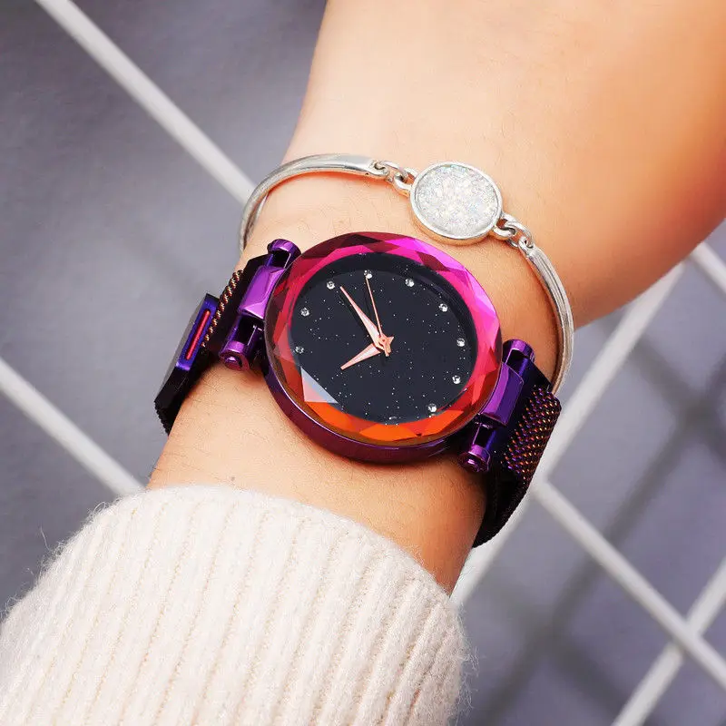 

Romantic Starry Sky Ladies Quartz Watch Galaxy Dial Star Space Pattern Analog Wrist Watches Metal Strap Magnet Clasp Watch Clock
