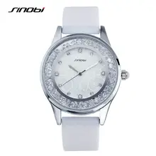 SINOBI Montre Femme 2017 Fashion Womens Crytal Wrist Watches White Watchbands Gifts for the New Year Ladies Geneva Quartz Clocks
