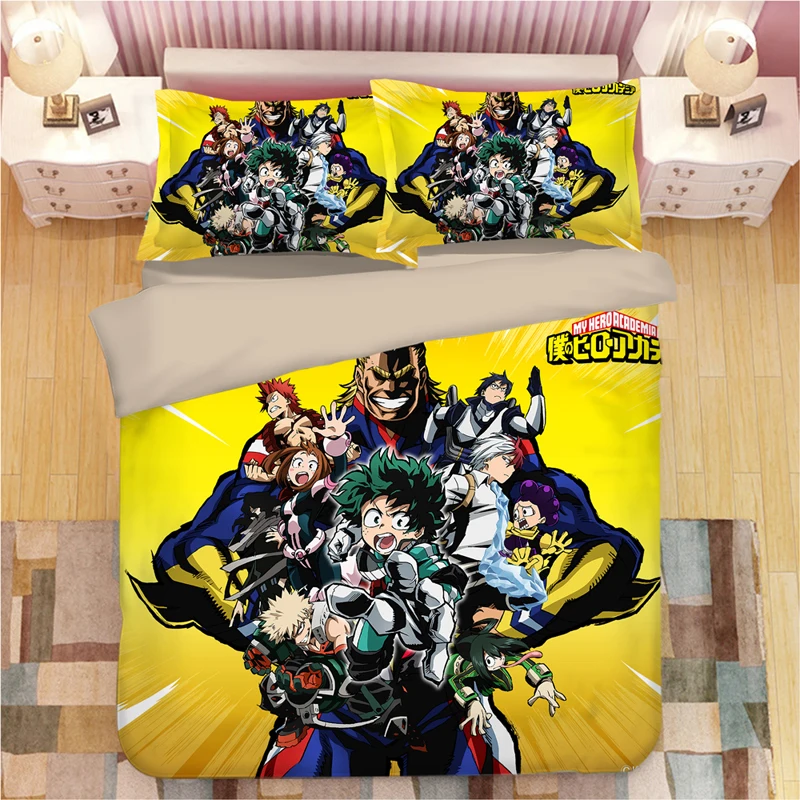 Набор постельного белья с изображением героев мультфильма «Мой герой», пододеяльник, наволочки, аниме, один для всех постельных принадлежностей, льняное постельное белье