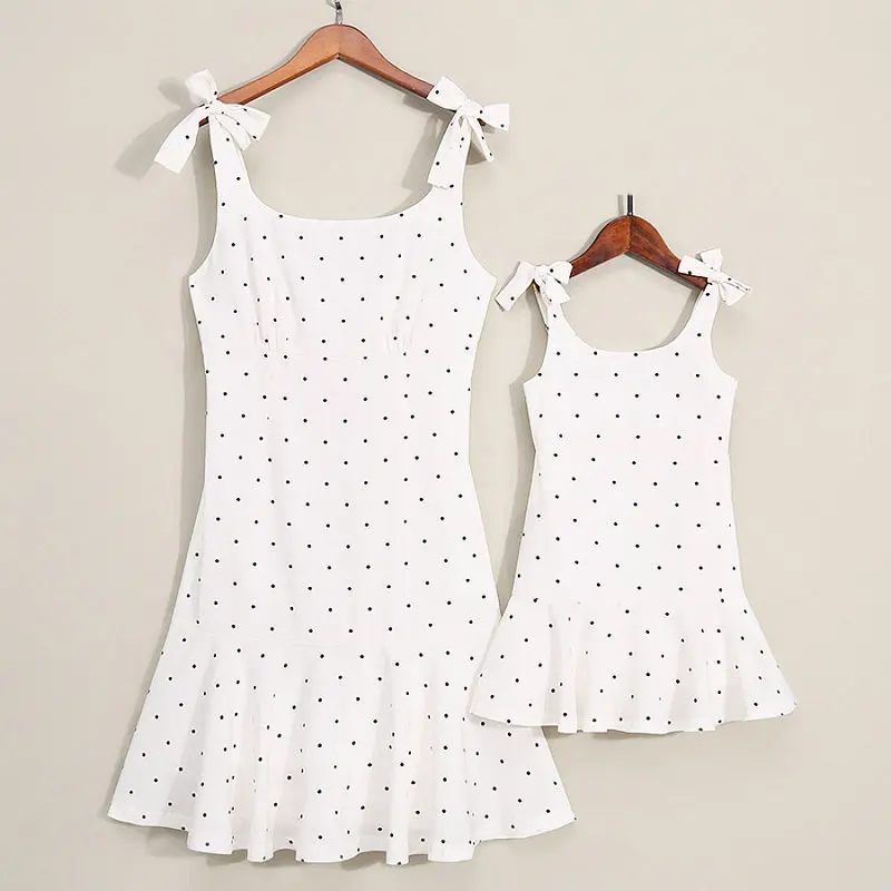 Family Look Matching Clothing Cotton Sleeveless Dot Women Girls Dress Mother Daughter Dress Mom And Daughter Dresses Clothes (4)