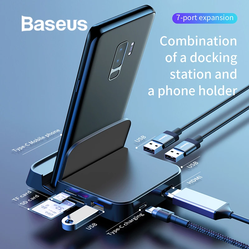 

Baseus Type-C Phone HUB Multi USB C Docking Station USB Tpye C HUB HDMI Dock with Power Adapter for Huawei p20 pro PC Accessory