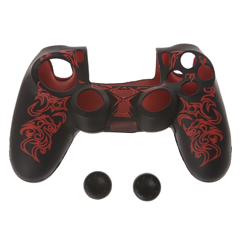 

Brand 3pcs/set Dragons Pattern Silicone Gamepad Cover Case + 2 Joystick Caps Rubber Protective Skin Case For PS4 Controller