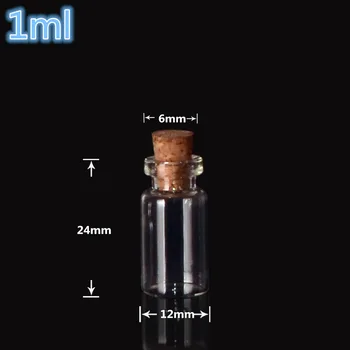 

Mini Glass Bottles With Cork 12*24*6mm 1ml Empty Small Wishing Bottle Glass Vials Jars 300pcs