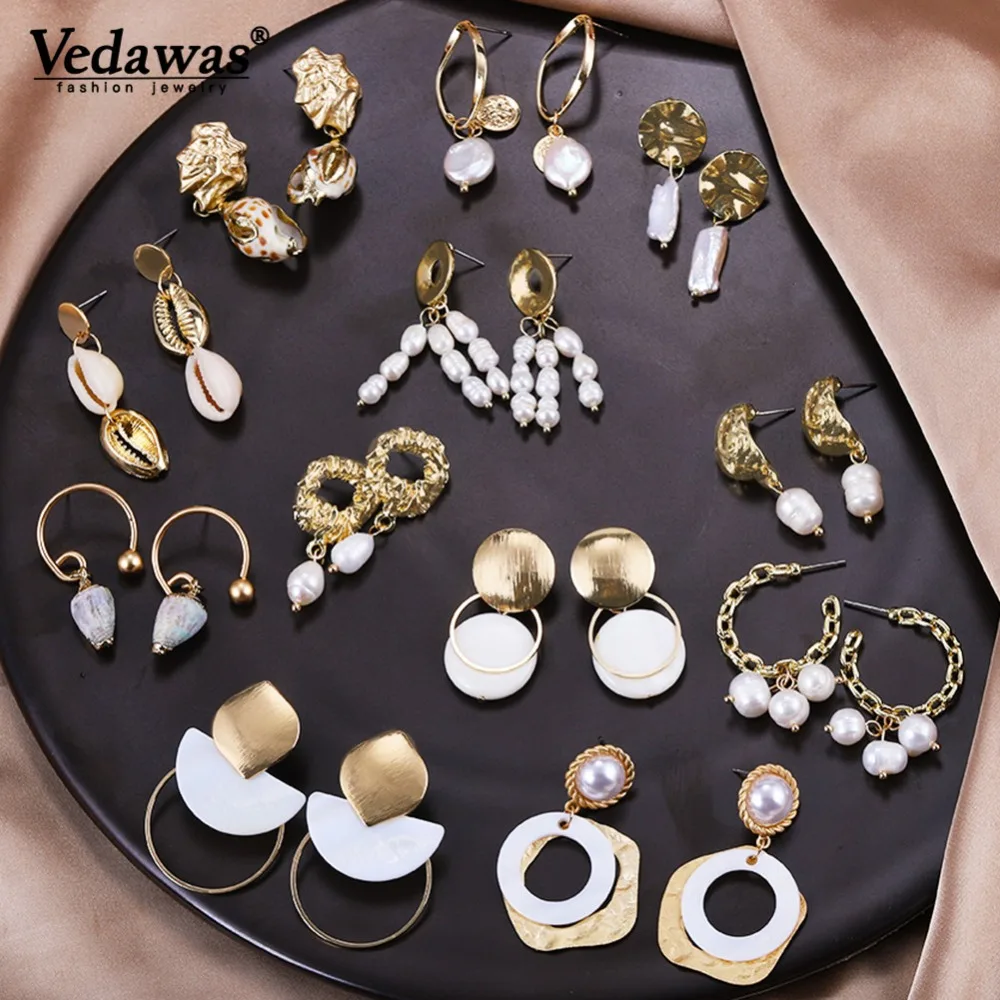 

Vedawas Fashion Real Freshwater Pearl Drop Earrings for Women Shell Statement Earrings Wedding Party Gifts Jewelry Bijoux xg2416