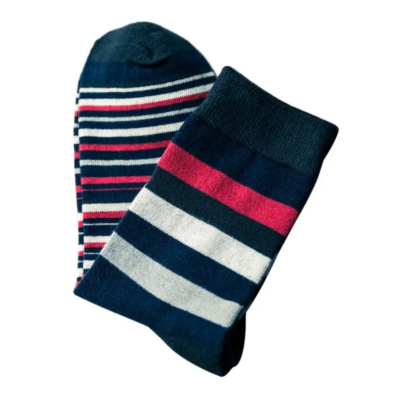 Мужские полосатые длинные носки контрастного цвета для мальчиков, Хлопковые вязаные зимние носки в рубчик - Цвет: Black
