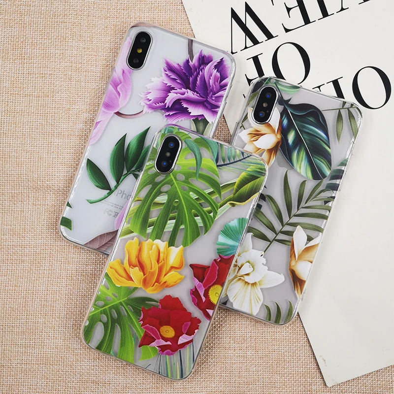 

For iPhone soft TPU silicon cases Summer Retro Leaf Color Flower Case For iPhone X XR 6 6s 7 7plus 8 8plus XS MAX Back Cover