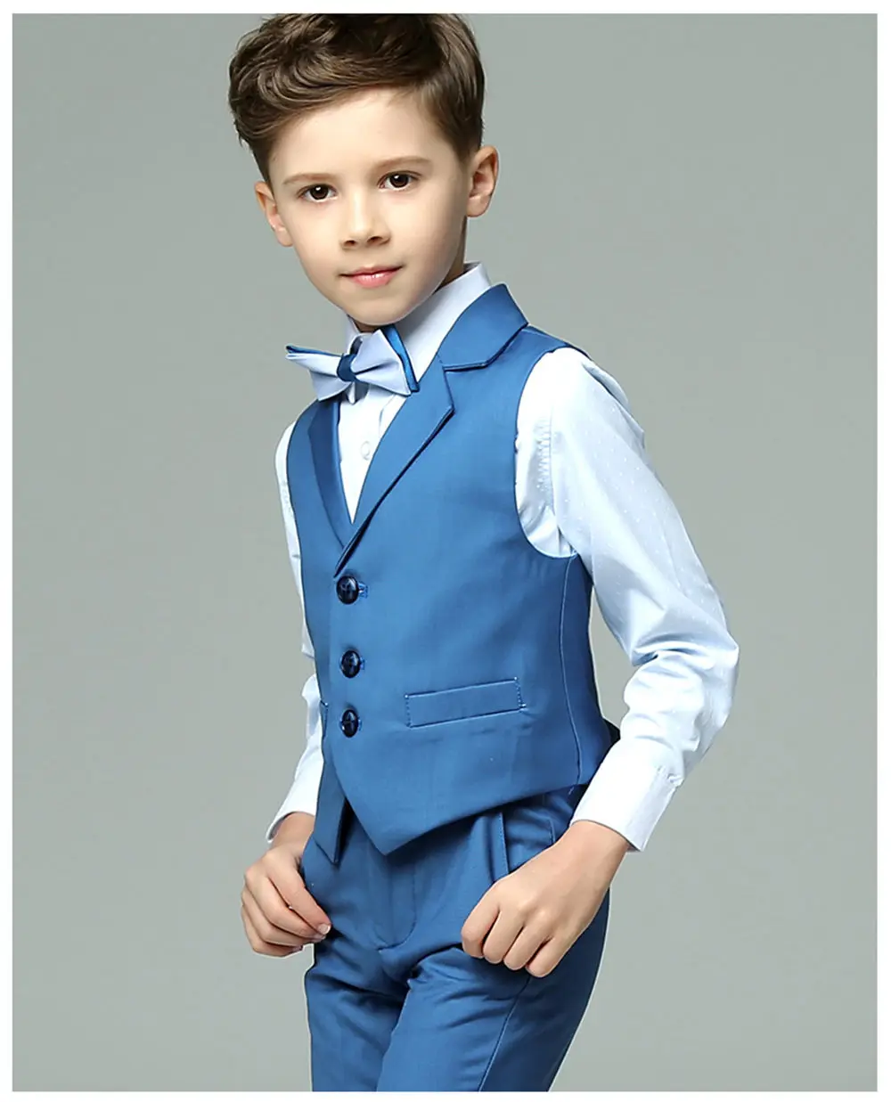 2018 Spring Boys Nimble Vest Suits For Weddings Kids Prom Suits Blue