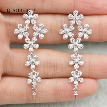 

QIAOBEIGE 2pcs/lot handmade jewelry materials high quality 925 sterling silver big flower hyperbole earrings pearl accessory