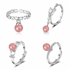 Стиль 6 кольцо из стерлингового серебра 925 Розовый кристалл кошка сердце регулировочного кольца для женщин Серебряные украшения новый 2019