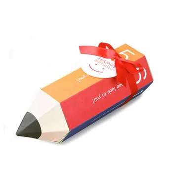 

New 11.5x5cm 40pcs Cartoon Red Pencil Candy Box For Baby Birthday Party Gift Colorful Pencil Shape Christmas Snack Packaging Box