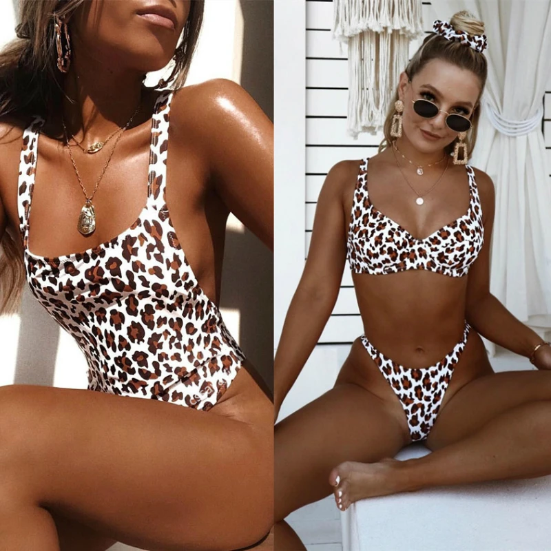 

Swimming Suit for Women Swimwear Beach Pool Sexy Breast Pad Wireless Bordered Leopard Bikinis Suits Fancy Bikini Women Suits Hot