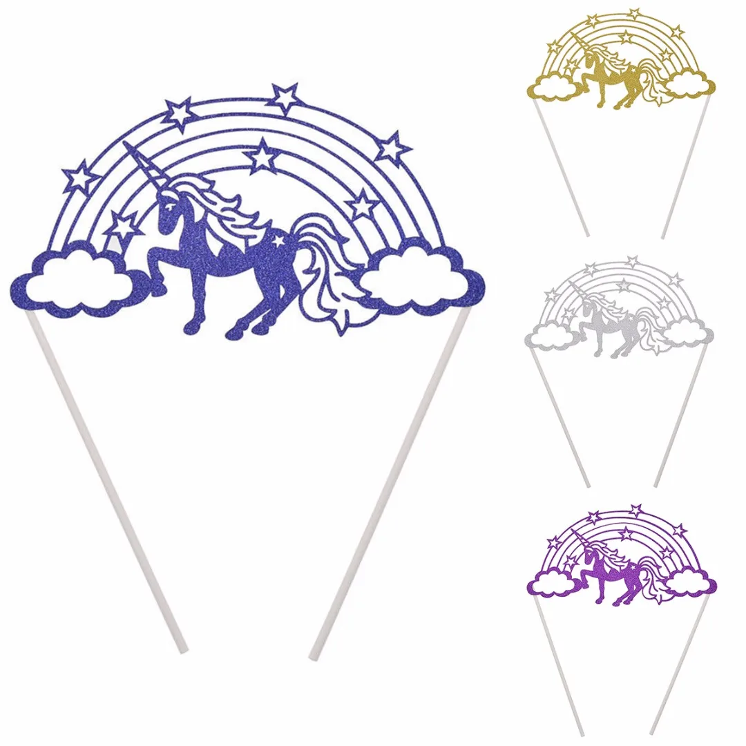 4 Color Unicorn Rainbow Cloud Birthday Cake Topper Sticks Cake Decorative Party Supplies