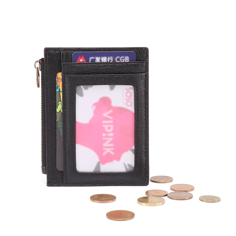 Натуральная кожа держатель для карт для мужчин Rfid Блокировка винтажный бизнес держатель для кредитных карт чехол маленький кошелек на молнии карман для монет кошелек