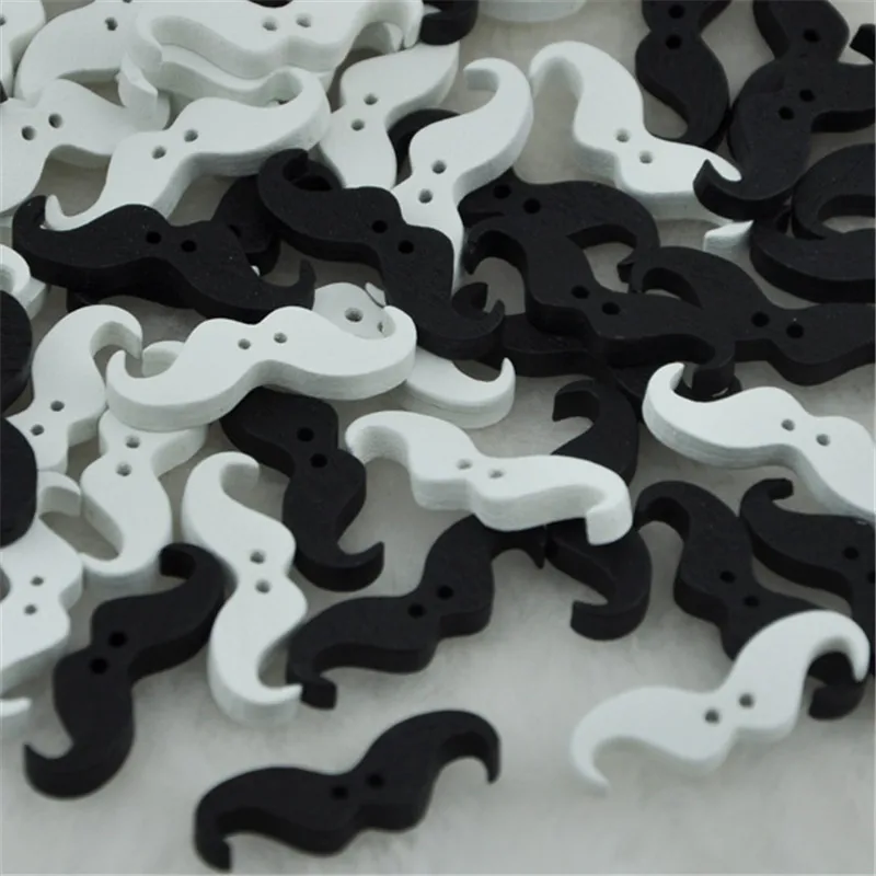 

100 pcs Black and White Color Cute Mustache Wood Buttons Sewing Mix Lots WB75