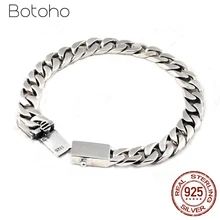 Настоящее 925 пробы, серебряный простой плоский браслет-цепочка для мужчин и женщин, винтажный панк-браслет на цепочке, браслеты для влюбленных, модное ювелирное изделие
