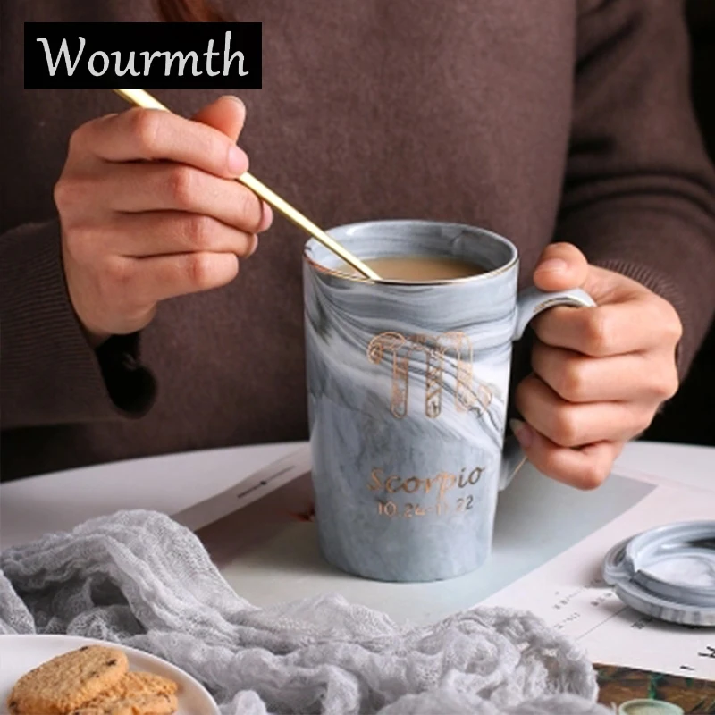 WOURMTH расписанный вручную Золотой вензель мраморный фарфор кофейная кружка 12 Созвездие чайные чашки молочные кружки креативный подарок для пары
