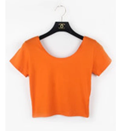 Летняя женская футболка, круглый вырез, короткий рукав, простая Базовая Приталенная футболка, хлопок, высокая талия, тонкий короткий топ, разноцветная футболка - Цвет: Orange