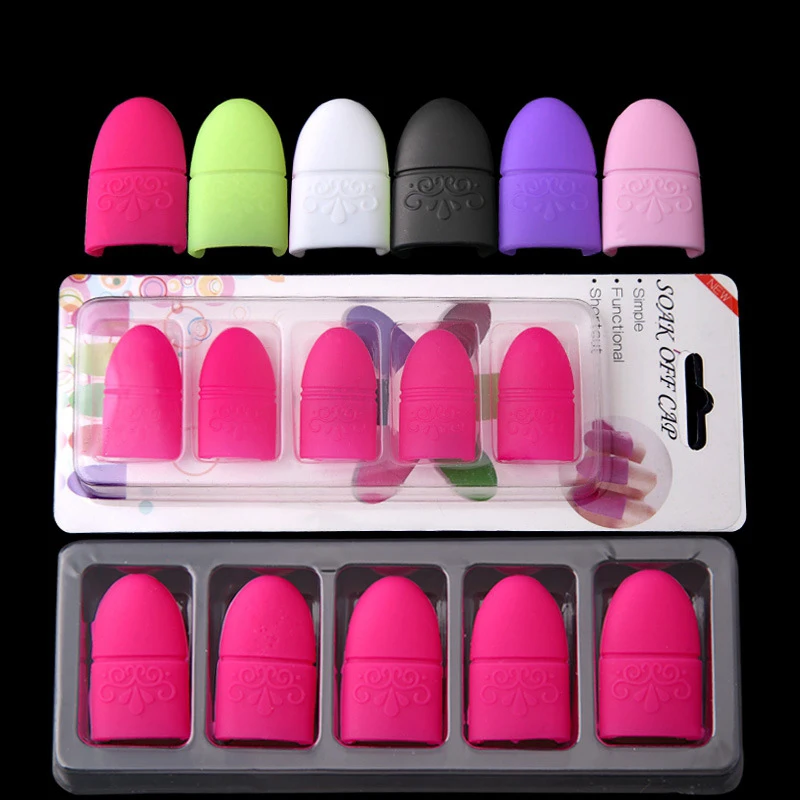 Mtssii 5pcs Silicone Nail Rmover Sleeve UV Gel for Nail Polish Wrapping