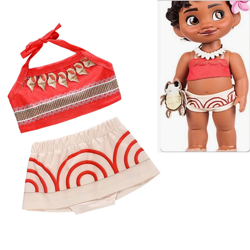 

2PCS Little Girls Moana Dress Baby Birthday Swimsuit Kids Toddler Cute Cartoon Bikini Bathing Swimwear Princess Cosplay Costume