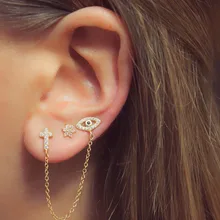 orecchini панк серьги 925 серебро кисточкой цепи серьги сглаза и крест серьги-гвоздики для женщин Фатима турецкий готический серьги