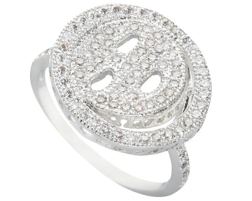 

Face Micro inlays White Moissanite Stone Silver Cool For Women Ring Q1939