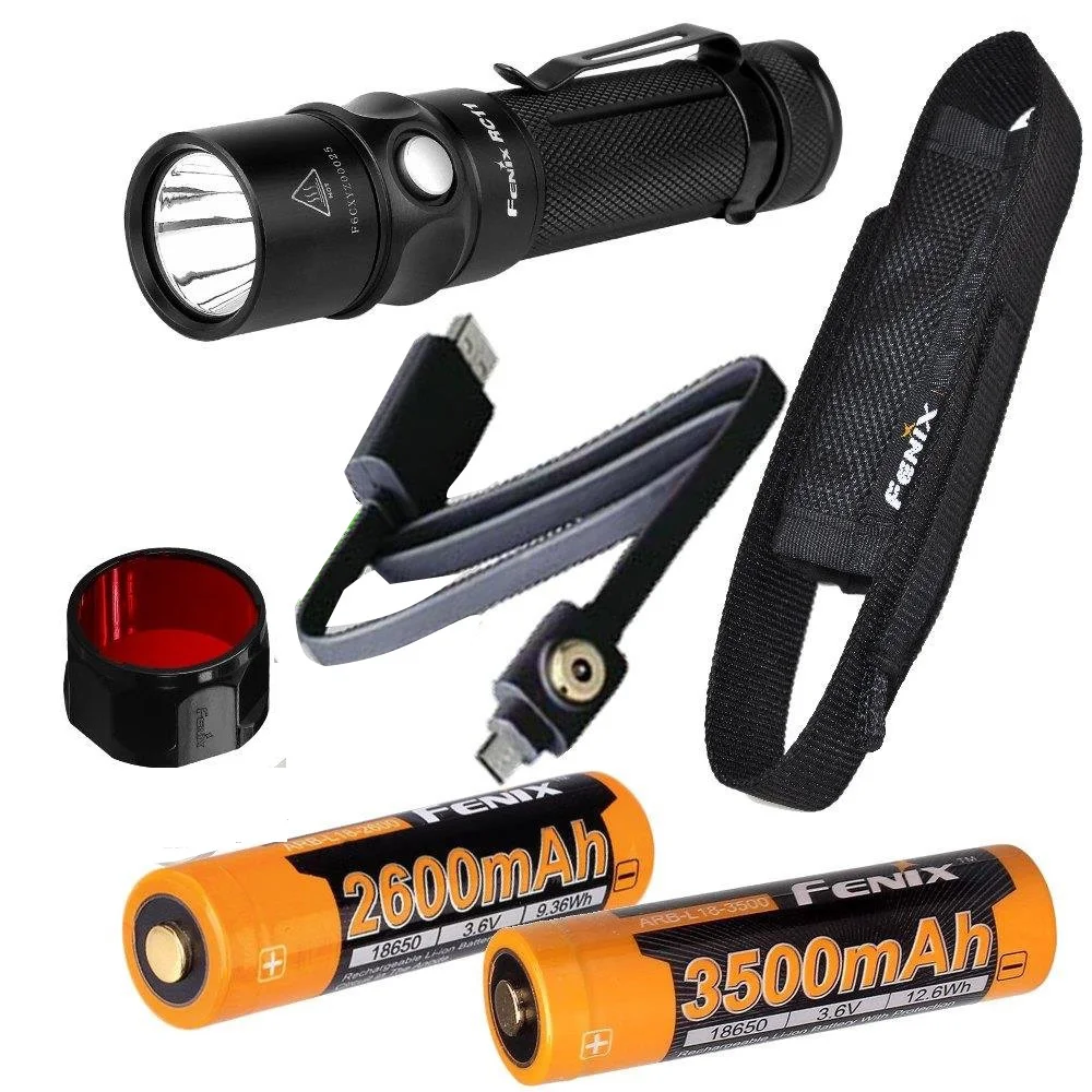 

Fenix RC11 1000 Lumen USB rechargeable CREE LED magnetic charging Flashlight EDC + 2 x Fenix 18650 battery,AOF-S+ Red filter