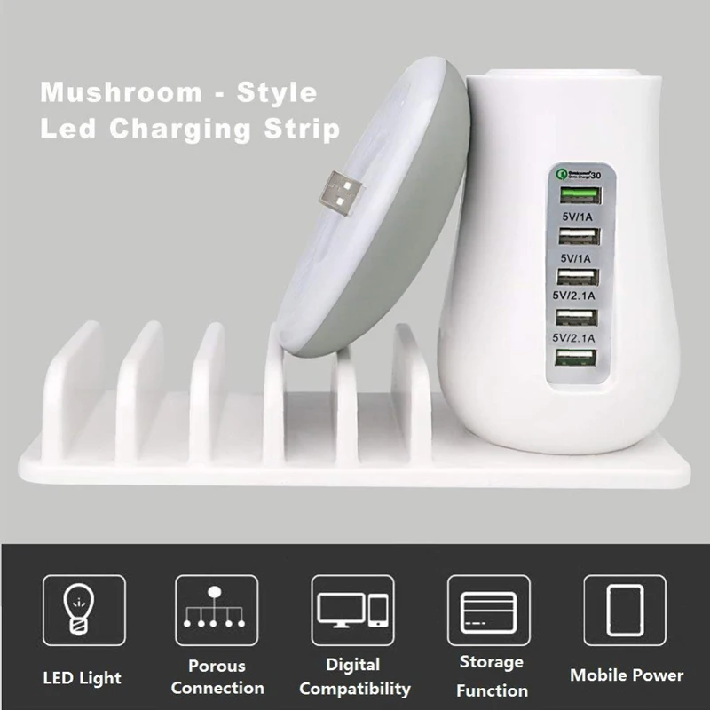  Cargador rápido multipuerto 30 lámpara de seta QC3.0 carga rápida para teléfono inteligente + lámpa