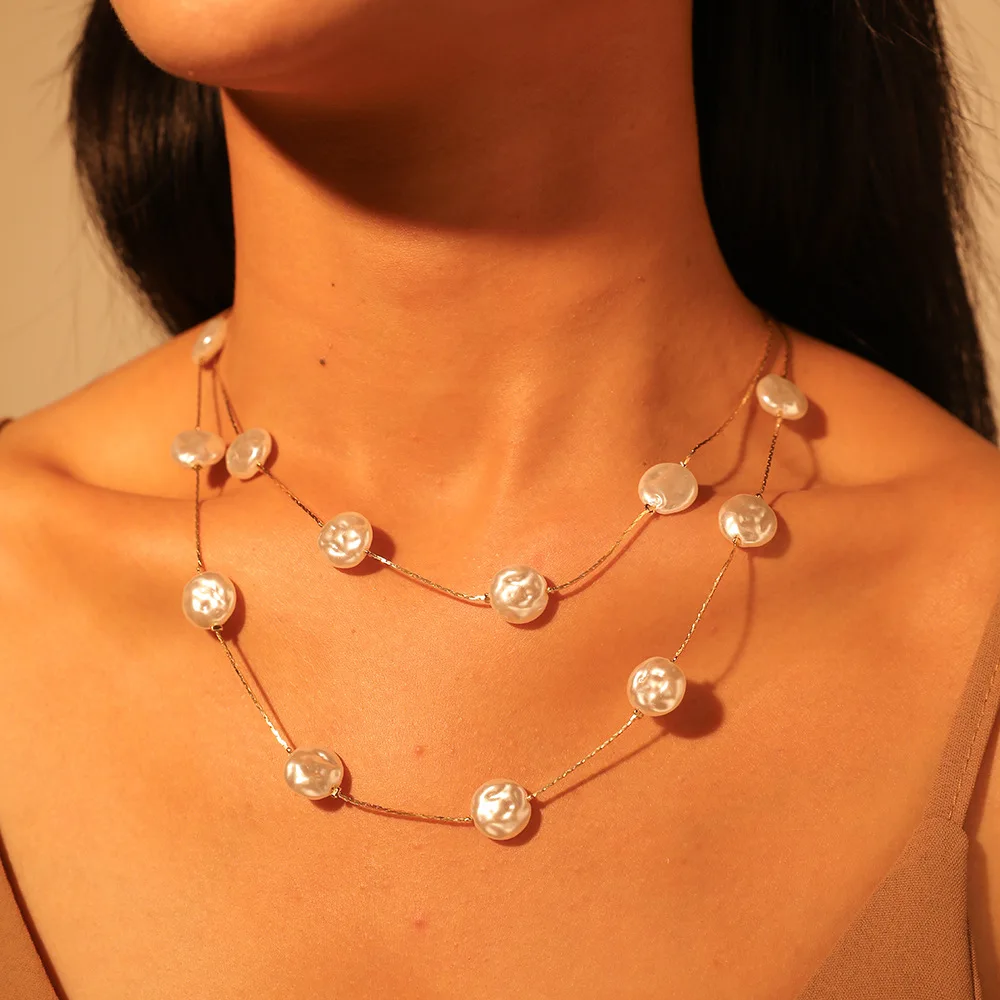 

Handmade Irregular Imitation Pearl Choker Necklace Double Layers Simple Necklace Women Fashion Jewelry 2019 Hot