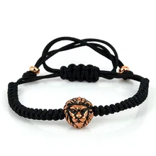 Lion Bracelet Men Jewelry 2016 Black Cord Rose Gold Leo King Head Charm Macrame Bracelets Bangles