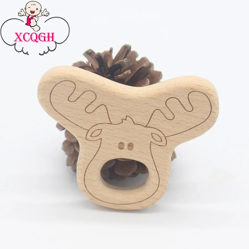 

XCQGH 2018 Natural Wooden Teether Baby Chew Toy Teethers 5/10pcs Cute Bullhead Teething Newborn Baby Showe Gift