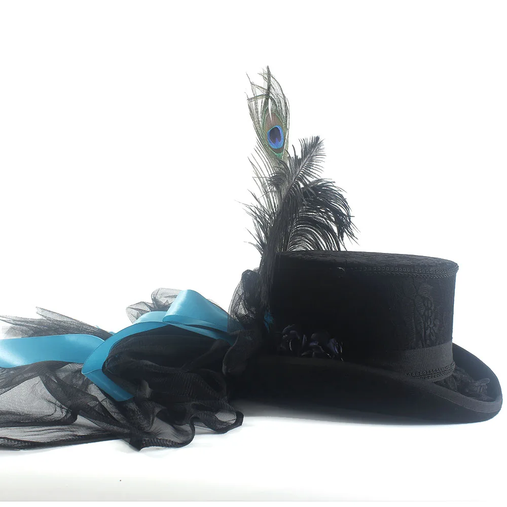 13.5cm 4 Size Handwork Mesh Black Wool Women Men Wedding Fedora Hat For