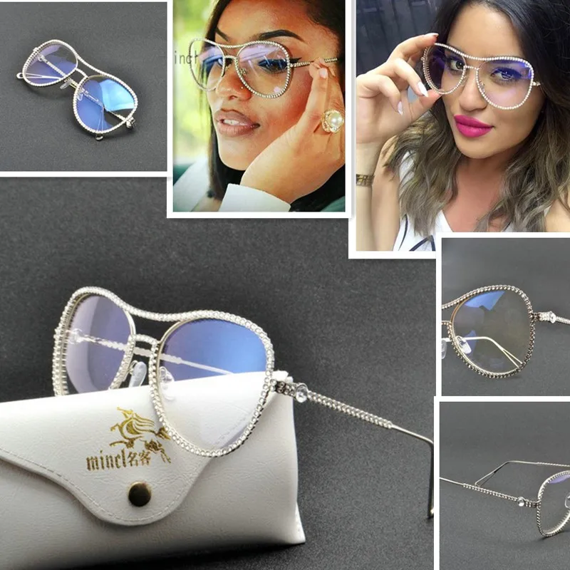 

Ladies Luxury Sunglasses Women Designer Diamond pilot Female Transparent Frame Handmade Rhinestone Sun Glasses For Woman FML