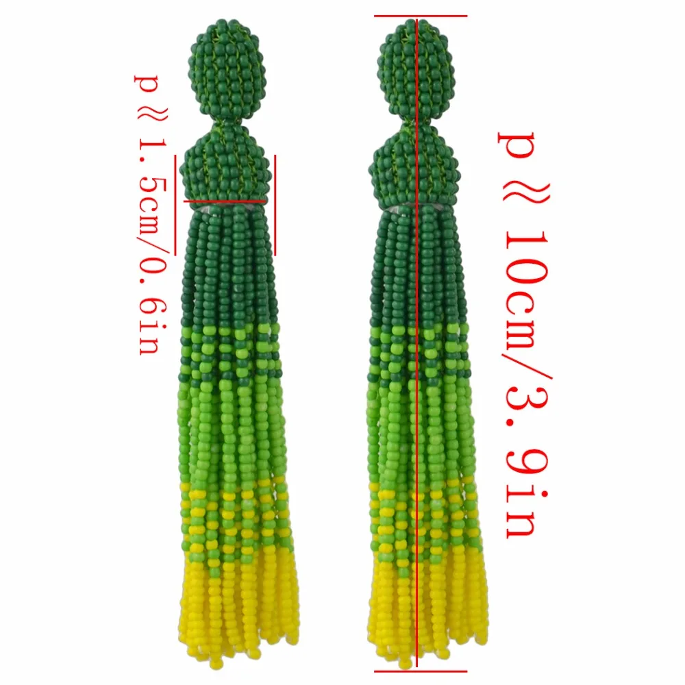 Boho Handmade Colorful Seed Beads Earrings For Women Wedding Ethnic Big Beaded Long Tassel Drop Earrings Statement Jewelry Gifts
