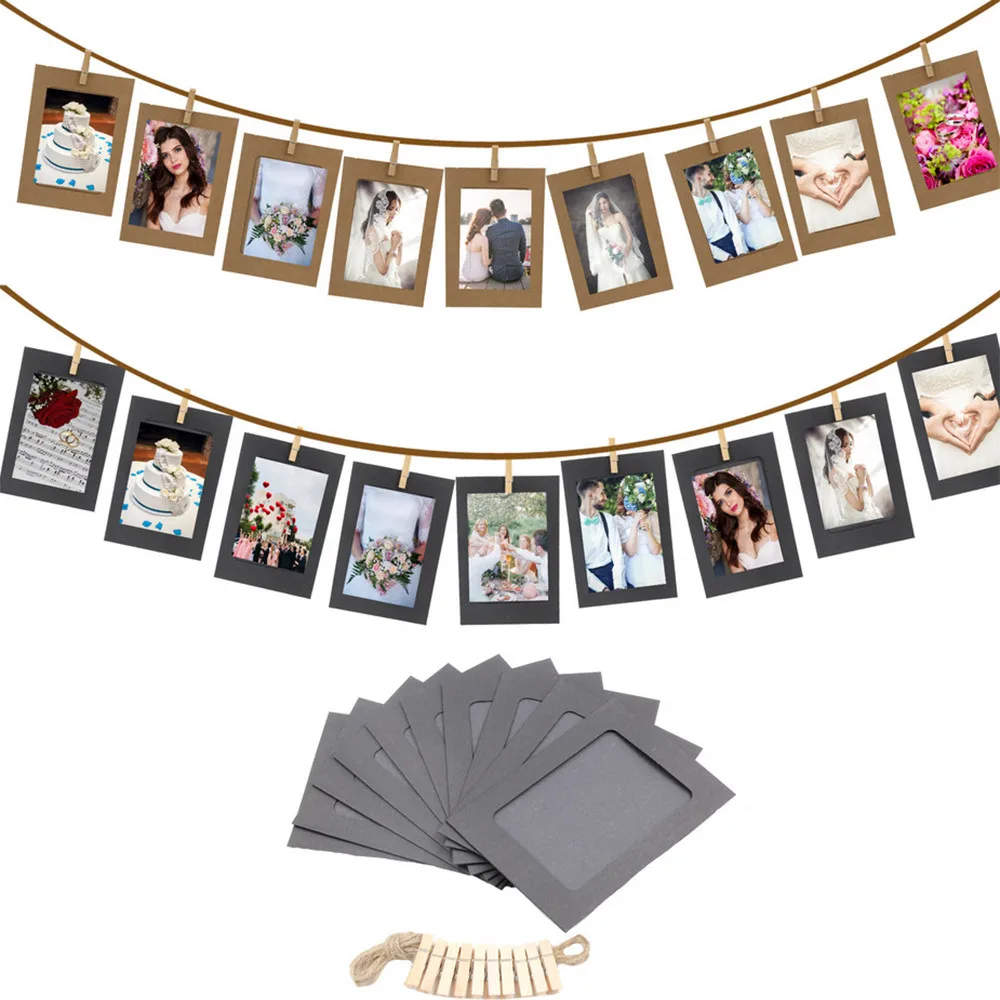 10 шт. комбинированная настенная фоторамка DIY Висячие фотоальбомы вечерние бумажное украшение для свадьбы фоторамка с веревочными зажимами# K26