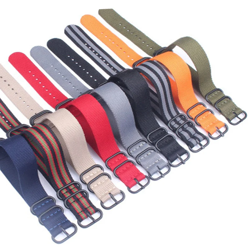 ZULU NATO Watchband Heavy Duty Nylon Canvas Strap Ring Buckle 20mm 22mm 24mm Striped Men Replacement Watch Band
