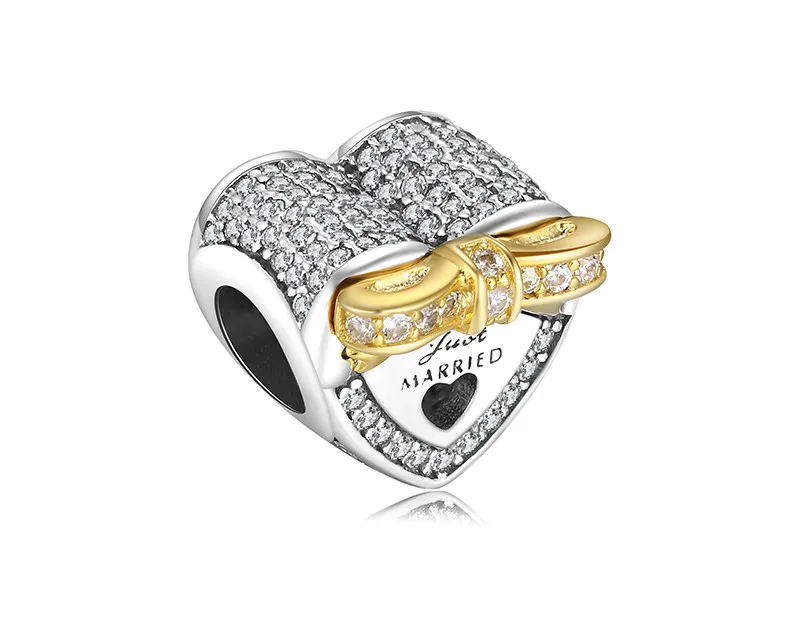 Jewelrypalace стерлингового серебра 925 Marry Me Позолоченные бантом черный муранского Стекло Сердце Бусины Fit Браслеты подарки для нее