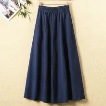 Летняя Женская эластичная резинка на талии плиссированная юбка хлопок длинная льняная юбка Повседневная юбка юбки женские LY118