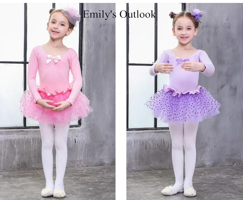 

Long Sleeve Cute Kids Ballet Dress Child Leotard Tutu Skirt Ballerina Role Play Costume Set Pink Purple Free Shipping