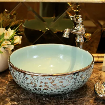 

Porcelain Bathroom Counter Top Wash Basin Cloakroom Hand Painted Vessel Sink bathroom sinks wash basin handpainted