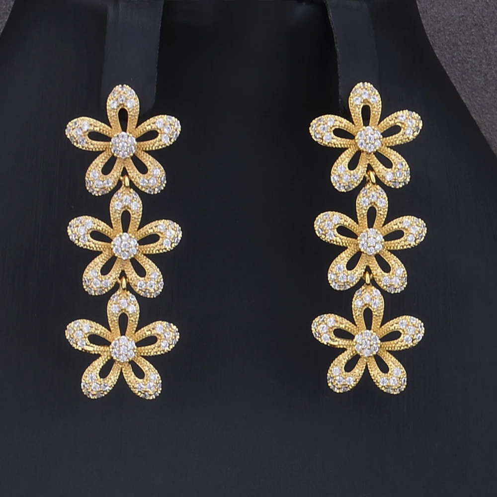 GODKI Luxury Leaf Flower 4PCS Cubic Zircon CZ Nigerian Jewelry sets For Women Dubai Bridal jewelry sets indian Gold Jewelry Sets