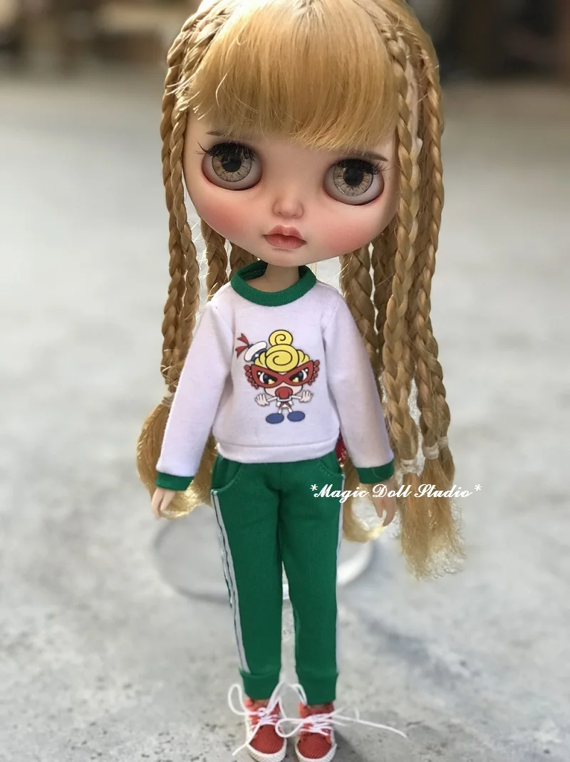 [MG668] Бесплатная доставка neoblythe куклы наряды # зеленый костюм с длинными рукавами и