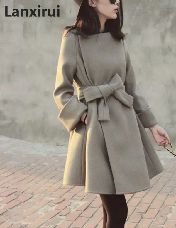 Women Winter Coats Jackets 2018 Autumn Winter Grey Wool Coat Fur Pocekt Long Parka Warm Outwear Spring casaco feminino Coats