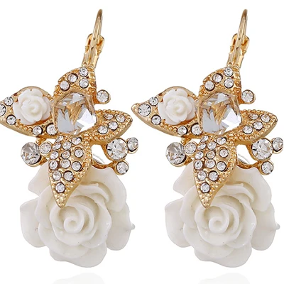 Свадебные романтические модные ювелирные изделия, женские серьги-капли с кристаллами и бабочками из смолы с розами, богемные этнические Свадебные висячие серьги - Окраска металла: White