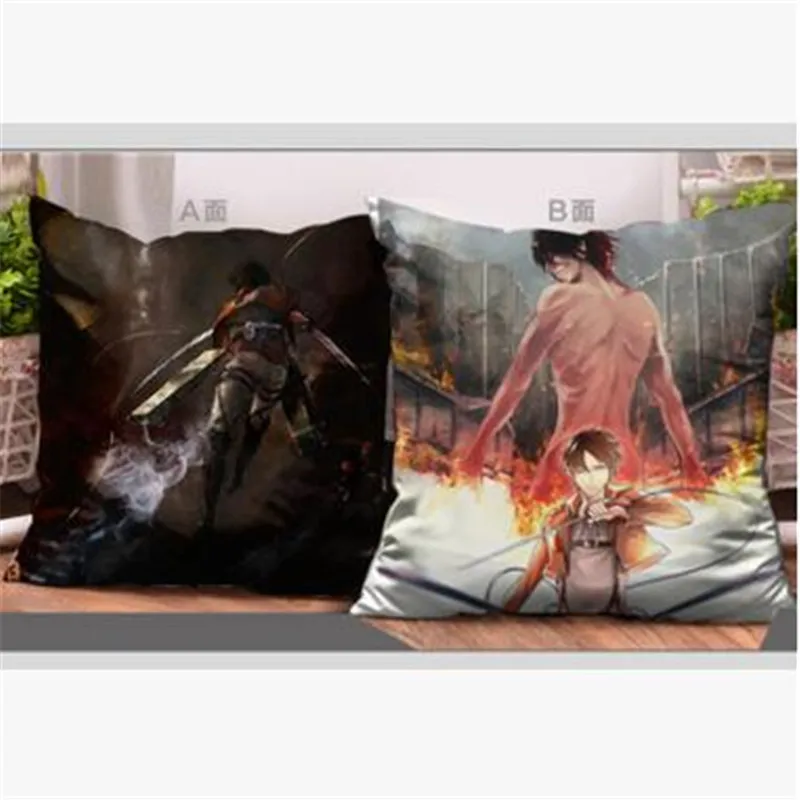 

43x43CM Decorative pillows attack on titan cartoon pillows Quality Eren Jaeger Anime cushion Soft Two-sided Printed pillow Gifts