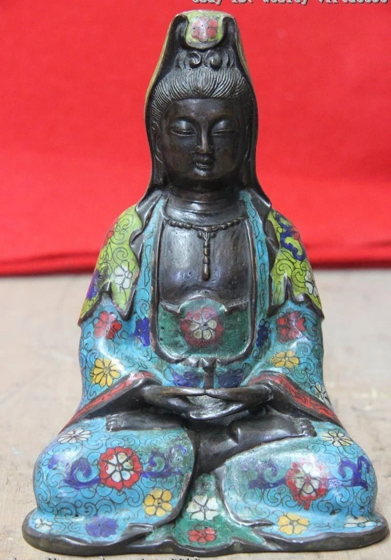10 буддизм Бронза Медь cloisonne Bodhisattva Deity Kwan-Yin статуя Гуаньинь | Дом и сад