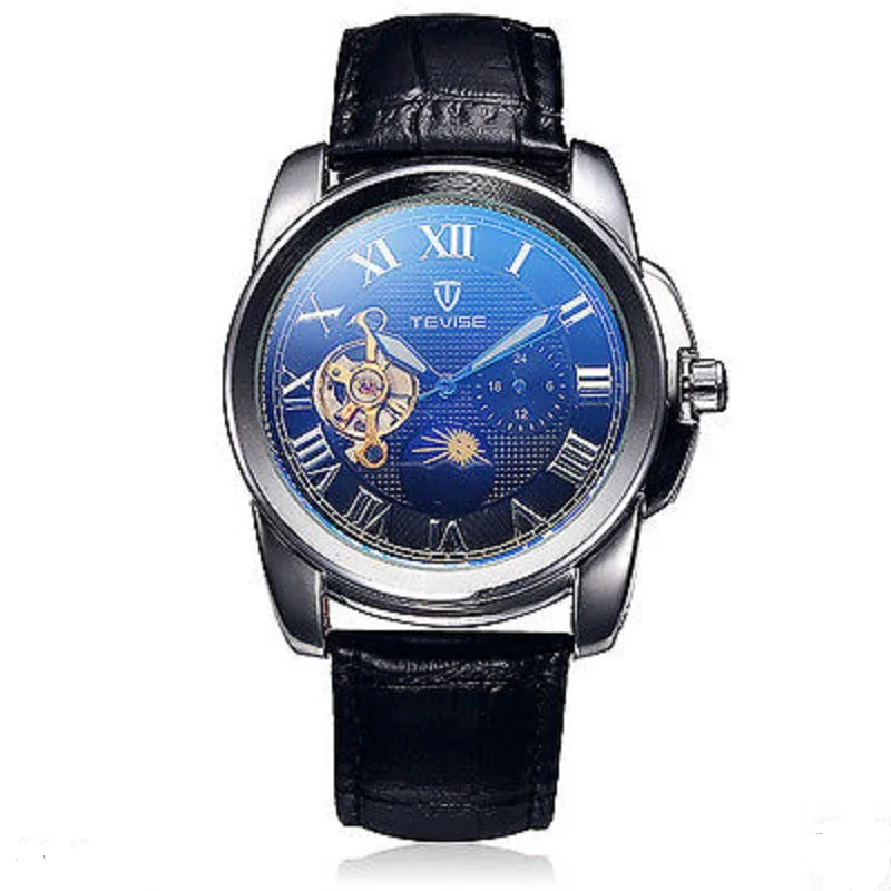 Tevise Tourbillon Design Automatic Mechanical Men s Wrist Watch Leather Strap