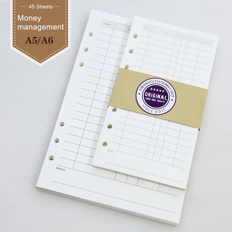 Financial Page Hole Loose notebook Adapter для Core A5 A6 бумажный лист, Financial Models In Core Filofax планировщик, наполнитель бумаги s