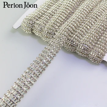 

1 yard 1.6cm tape-shape rhinestone trim bending crystal silver metal chain women clothing decorative shoes Accessories