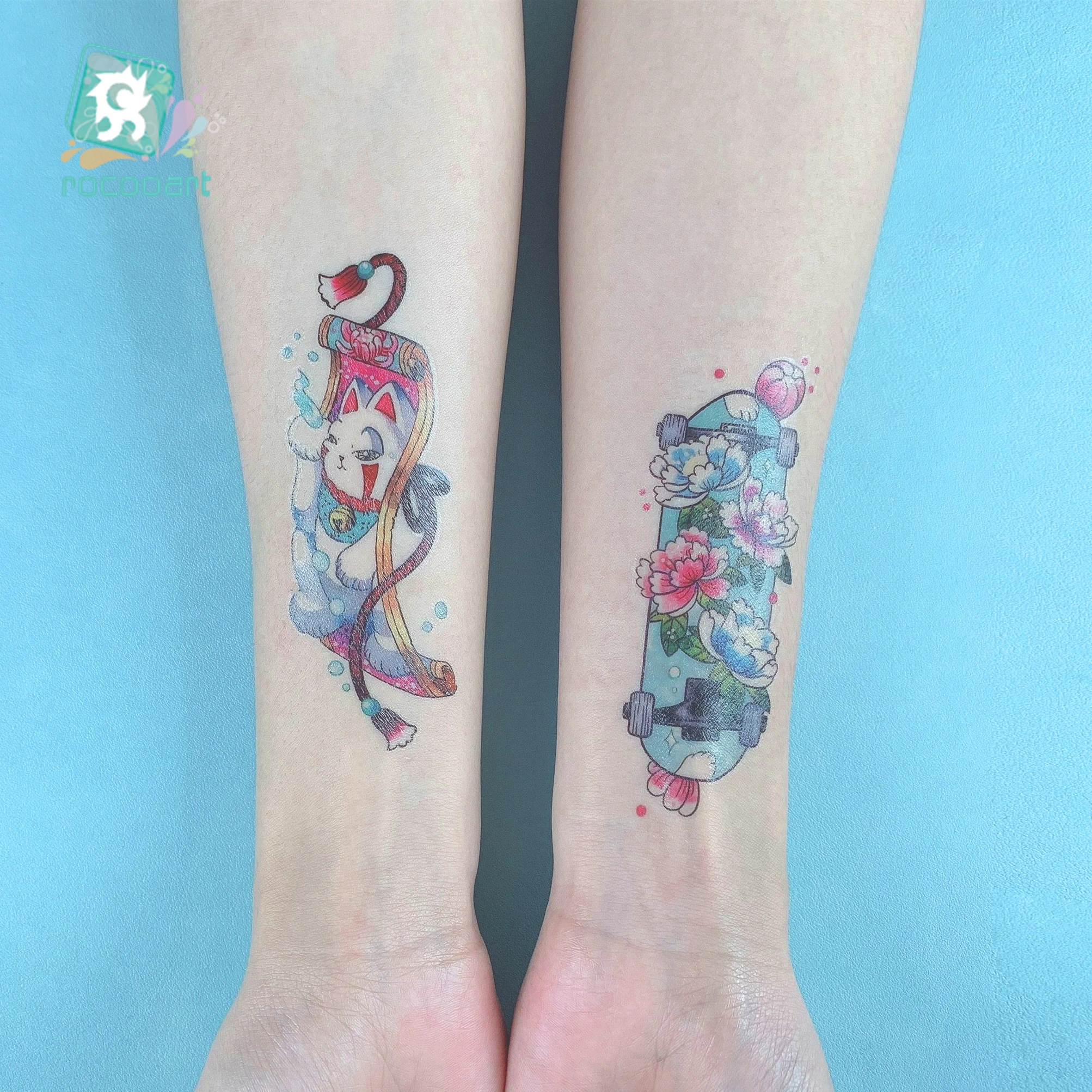 

Rocooart 2019 New Arrival Cats Design Temporary Taty Waterproof Body Arms Tattoo Sticker for Girls Body Decor Sticker